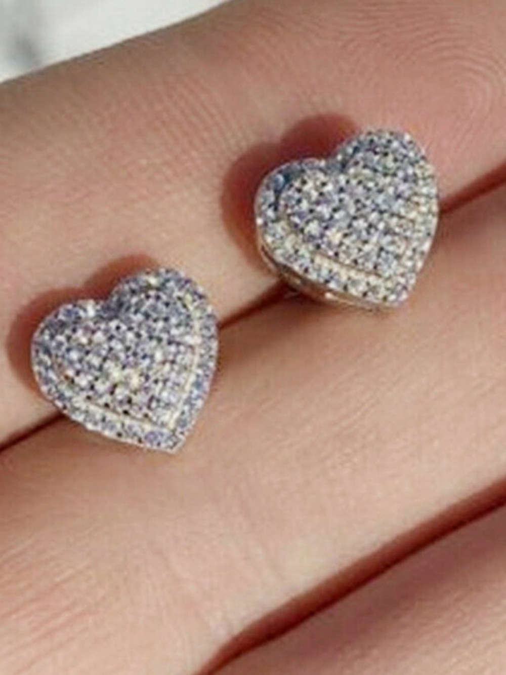Heart Pave CZ Stud Earrings - Silver Tone